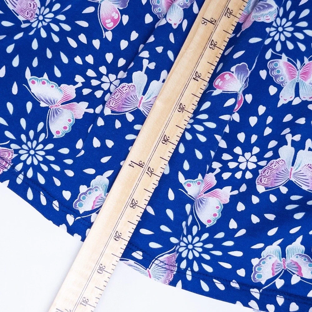 Tea Collection Dress Girls 12 Blue Butterfly Floral Long Sleeve Wrap Neck Cotton